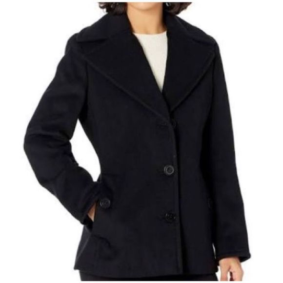 Calvin Klein Cashmere Wool Black Pea Coat Jacket EUC- Size 6, MSRP $300 - Picture 1 of 12